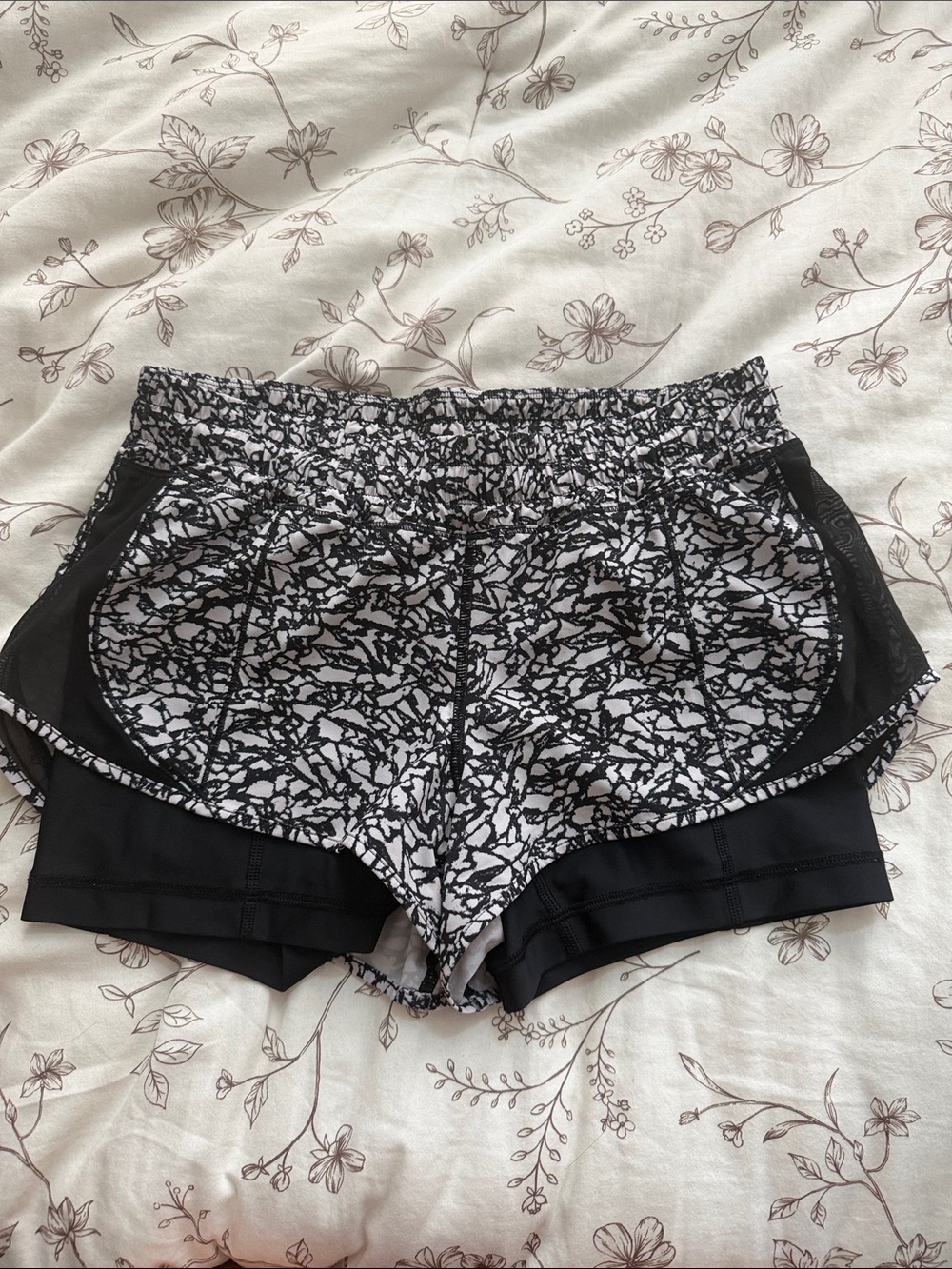 lululemon athletica Black and White Printed Layered Athletic Shorts